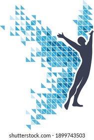 Silhouette of a person spreading his arms and wings in success motion