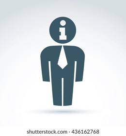 Silhouette of person standing in front - vector illustration of an office manager.  Delegate, consultant, white-collar worker. Vector information symbol, consultation service concept.