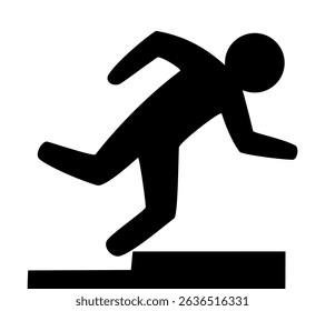 Silhouette of person stumbling on step in black and white vector illustration. Clipart image isolated on background.