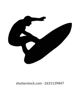 Silhouette of a person surfing, illustration design icon.