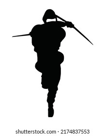 silhouette of a person with a sword.