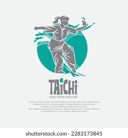 Silhouette de persona con dibujo vectorial de posición tai chi.Adecuado para el logo y la ilustración de artes marciales.