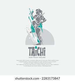 Silhouette of person with tai chi gesture position vector drawing.Suitable for martial arts logo and illustration. - Shutterstock ID 2283173847