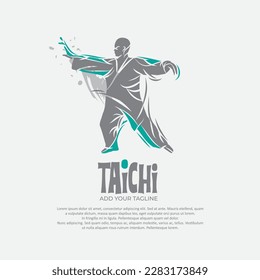 Silhouette of person with tai chi gesture position vector drawing.Suitable for martial arts logo and illustration. - Shutterstock ID 2283173849
