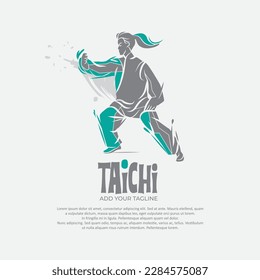 Silhouette of person with tai chi gesture position vector drawing.Suitable for martial arts logo and illustration.	