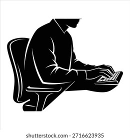 Silhouette einer Person, die sitzend auf einer Computertastatur tippt und die Dateneingabe, Programmierung, Online-Arbeit, geschäftliche und digitale Kommunikation darstellt.