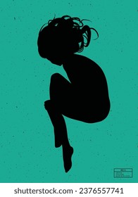 Silhouette of person underwater. Lonely woman isolated vector outline