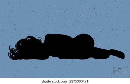 Silhouette of person underwater. Lying woman isolated vector outline