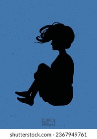 Silhouette of person underwater. Sitting woman isolated vector outline