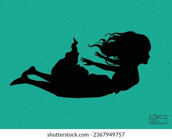 Silhouette de persona bajo el agua. Esbozo vectorial aislado de mujeres nadadoras