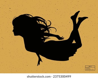 Silhouette de persona bajo el agua. Esbozo vectorial aislado de mujeres nadadoras