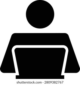 Silhouette of person using laptop computer, black and white