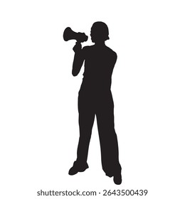 Silhouette of Person Using Megaphone for Announcement or Protest