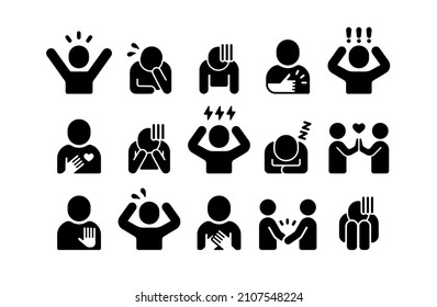 Silhouette person vector icon illustration set ( emotion, gesture etc. )