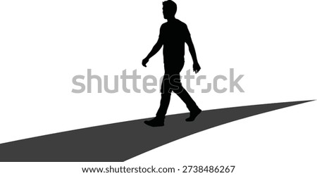 A silhouette of a person walking with a long shadow cast on the ground, conveying a sense of movement and isolation.