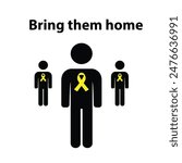 Silhouette of a person with yellow ribbon and the text bring them home, symbol of Israeli hostages