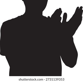 Silueta de las manos de una persona levantadas en un gesto de aplauso o aplauso aislado en un fondo blanco
