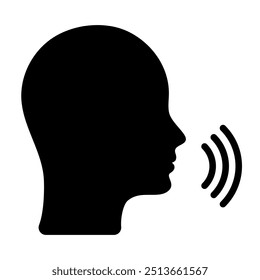 Silhueta da cabeça de uma pessoa na conversa. Negócios. Ícone do comando de voz. Novas ideias. Imaginação.