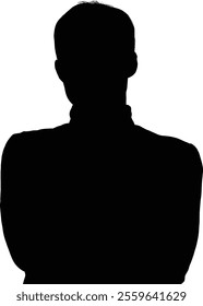 Silhouette of a person's head and shoulders against a white background, creating a mysterious and enigmatic mood.