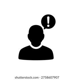 A silhouette of a person's head and shoulders with an exclamation mark in a speech bubble above them, indicating an important message or alert.