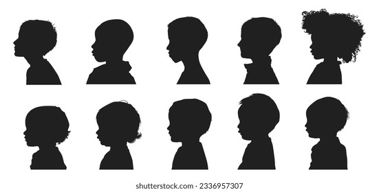 silhouette person's head side view, silhouette child's head. silhouettes boy and girl. little boy silhouette