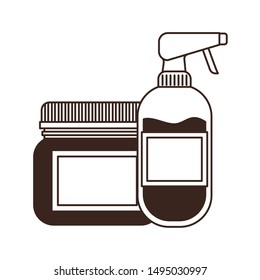 silhouette of pet grooming containers on white background