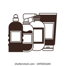 silhouette of pet grooming containers on white background