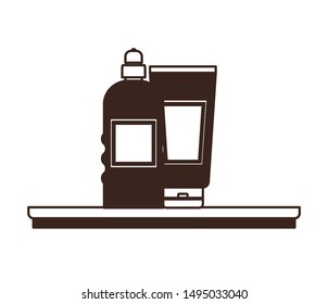 silhouette of pet grooming containers on white background