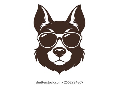 a silhouette pet head with sunglass vector art on white background