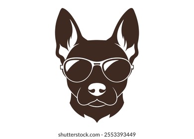 a silhouette pet head vector art with sunglass isolated on white background