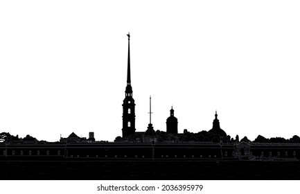 silhouette of the Peter and Paul Fortress in St. Petersburg. Russia