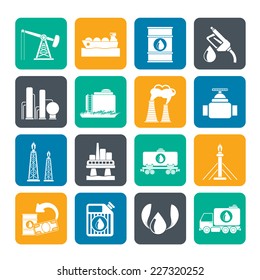 Silhouette Petrol and oil industry icons - vector icon set