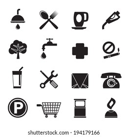 Silhouette Petrol Station and Travel icons - Vector Icon Set