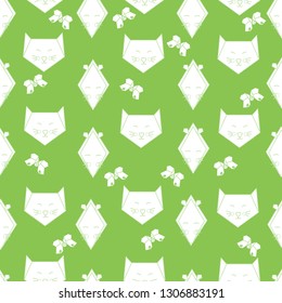 Silhouette. Pets. Children's pattern cats mice. Origami. Positive illustration for baby textiles, scrapbooking. Vector graphics