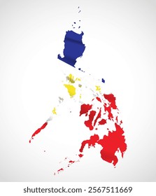 Silhouette of Philippines map filled with the Filipino flag design, symbolizing national pride, cultural heritage, and geographic uniqueness.  
