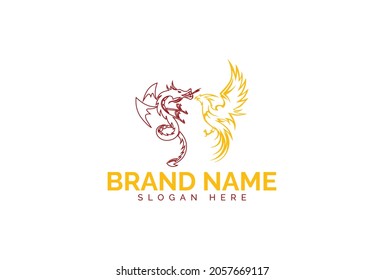 Silhouette of phoenix bird and dragon