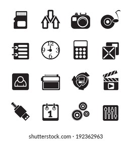 Silhouette phone performance, internet and office icons - vector icon set