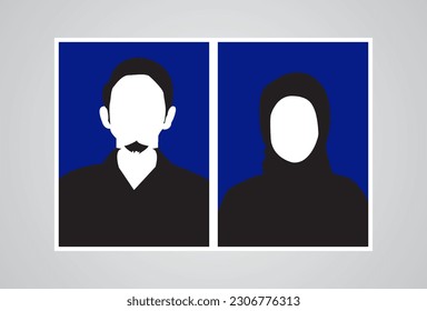 silhouette photo of muslim man and woman on blue background. photo illustration concept for registering marriage. in Indonesian it is called a photo gandeng