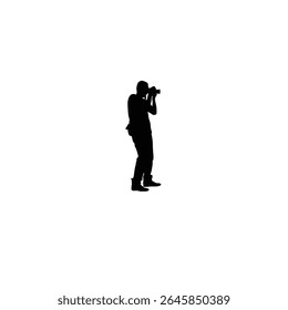 Silhouette of a photographer capturing a candid moment on white background