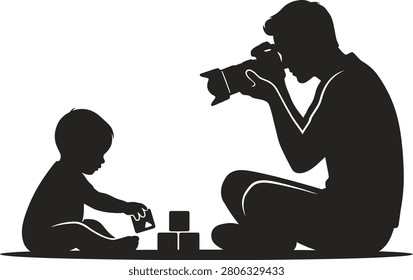 Silhouette of photographer capturing child playing