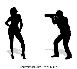 silhouette of photographer and model