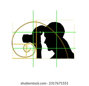 Silhouette photographer with the rule of thirds, golden ratio, white background