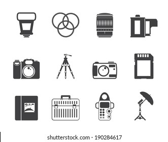 Silhouette Photography equipment icons - vector icon set