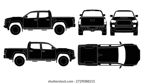Vector de coche pickup silueta. Ilustración de maqueta de coche de silueta de una pick-up. Aislado en el fondo blanco