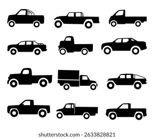 silhouette pickup truck collection set on simple design