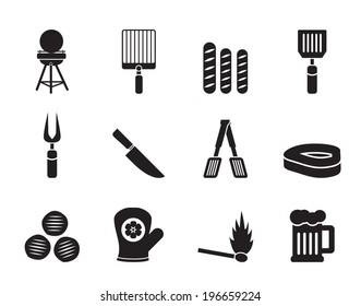 Silhouette picnic, barbecue and grill icons - vector icon set
