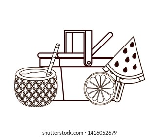 silhouette of picnic basket with pineapple cocktail