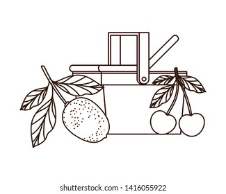 silhouette of picnic basket with tropical fruits