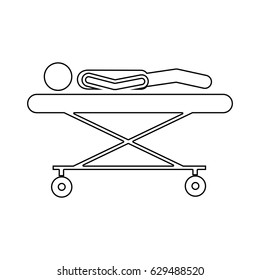 silhouette pictogram lay down patient in stretcher clinical vector illustration