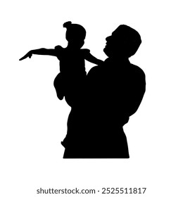 The silhouette picture of a father holding his son